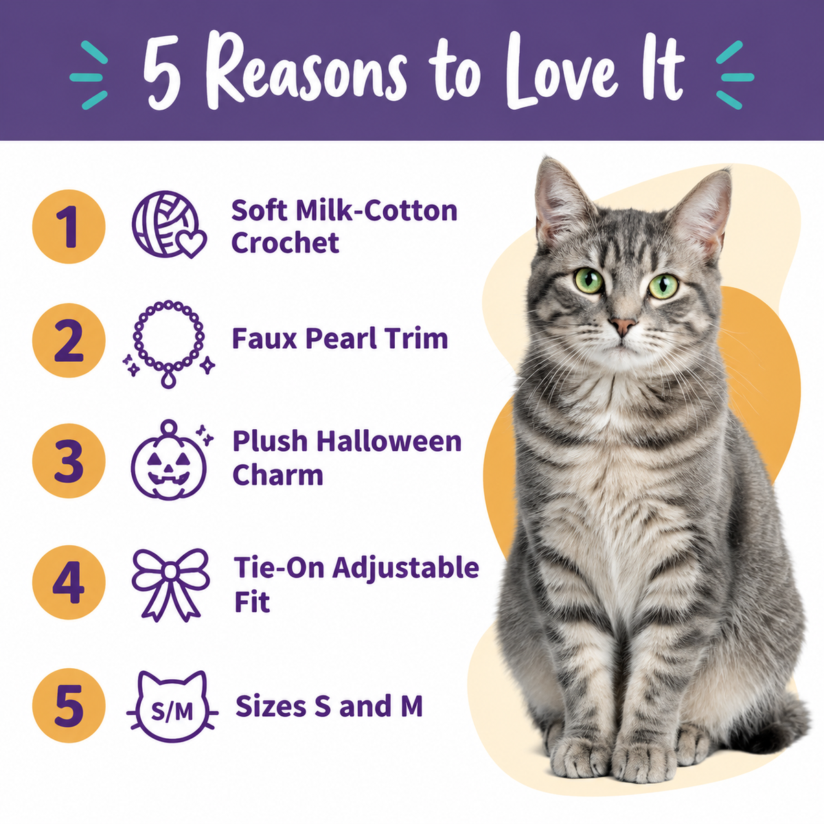 5 reasons to love the LitterBond Pearl-Trim Crochet Halloween Collar