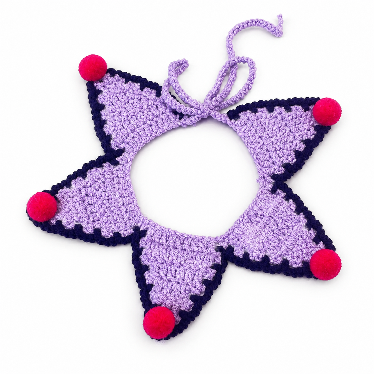 LitterBond Crochet Halloween Bib Collar, Purple Star, on a white background