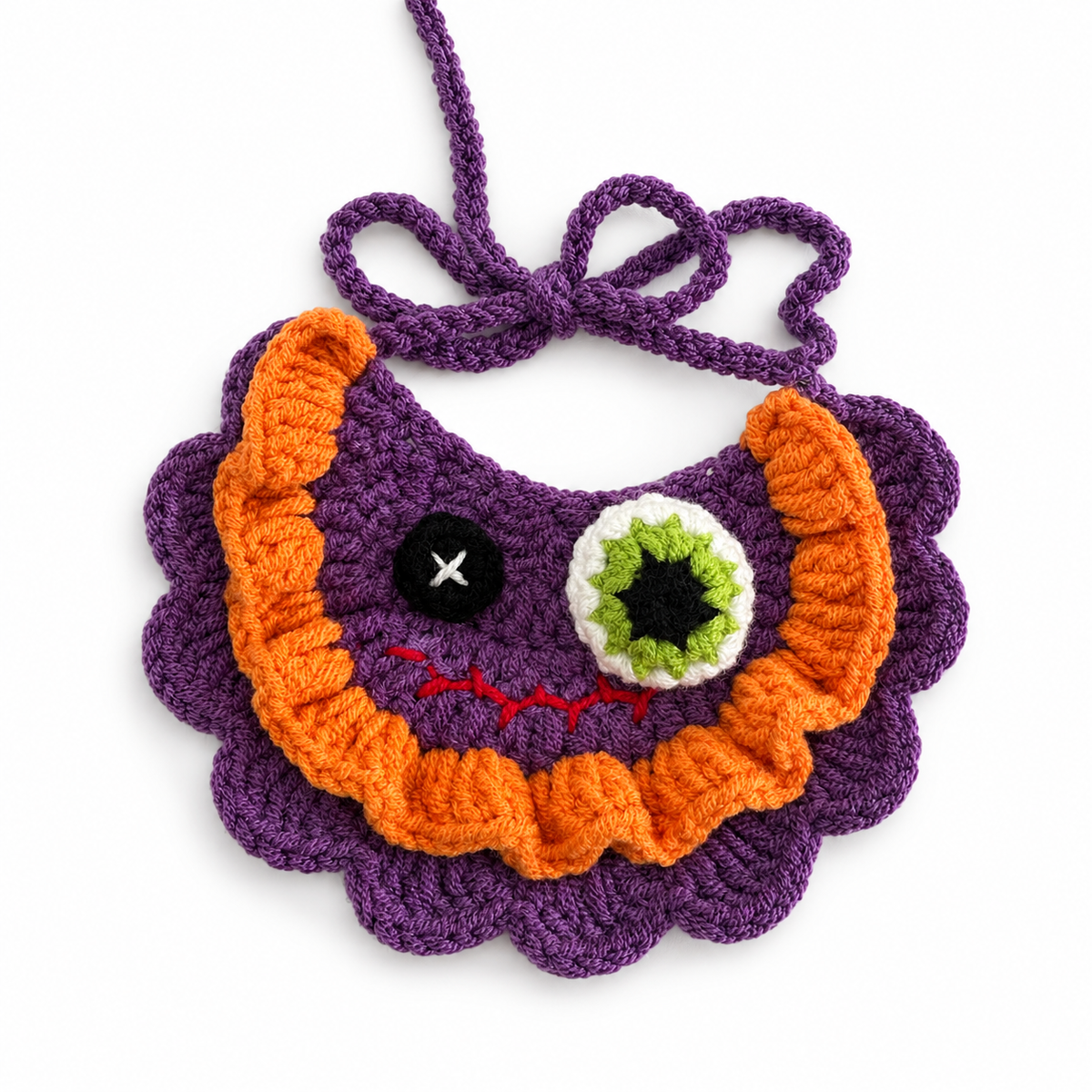 LitterBond Crochet Monster-Eye Bib, Monster Eye, on a white background