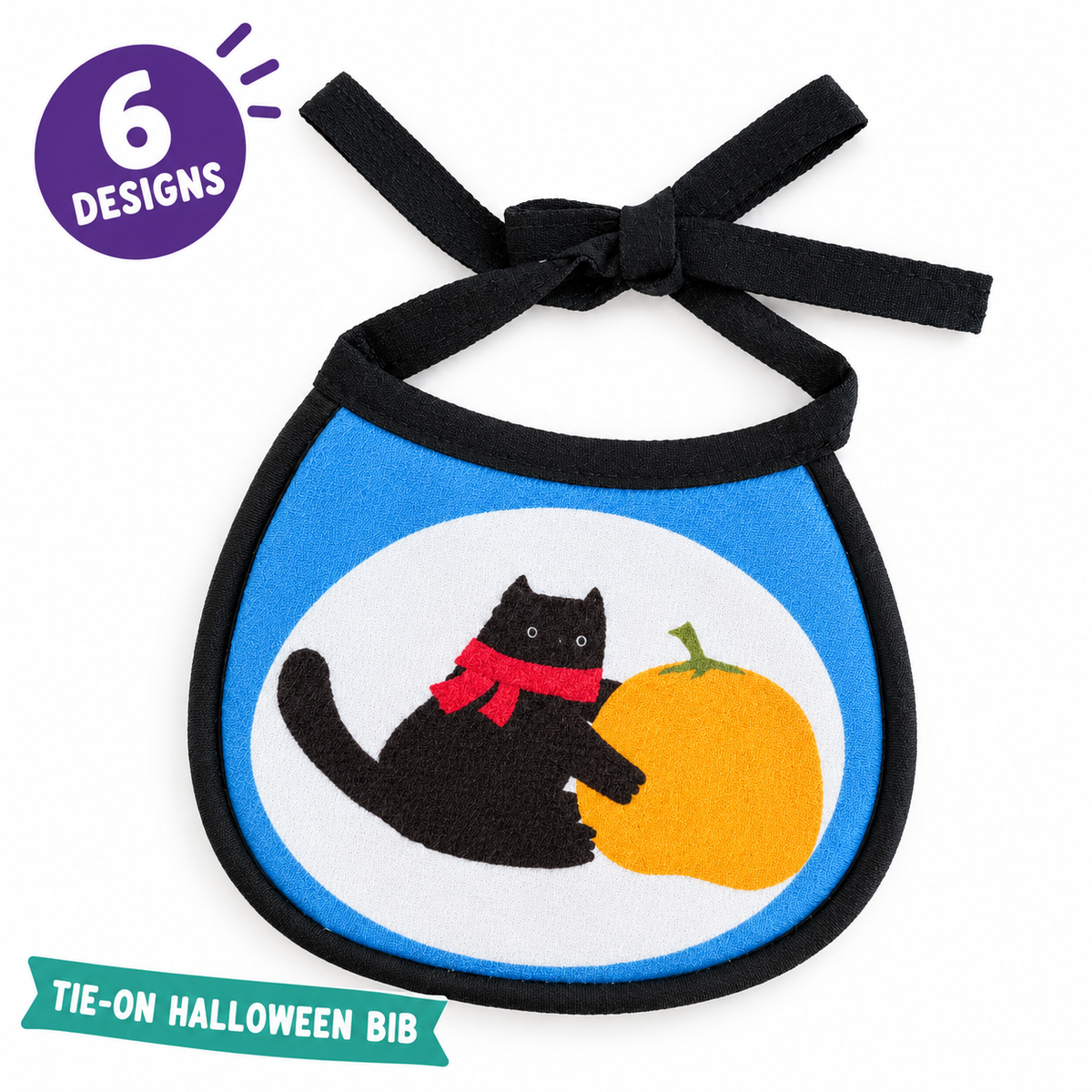 LitterBond Printed Halloween Bib on a white background, Tie-on halloween bib