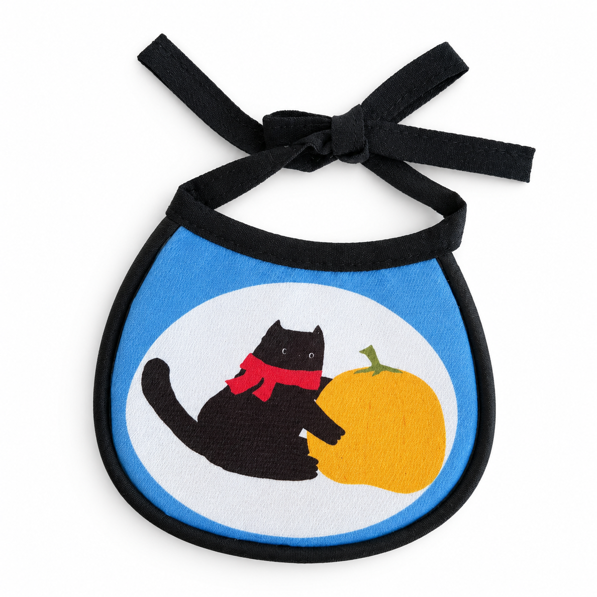 LitterBond Printed Halloween Bib, Black Cat & Pumpkin, on a white background