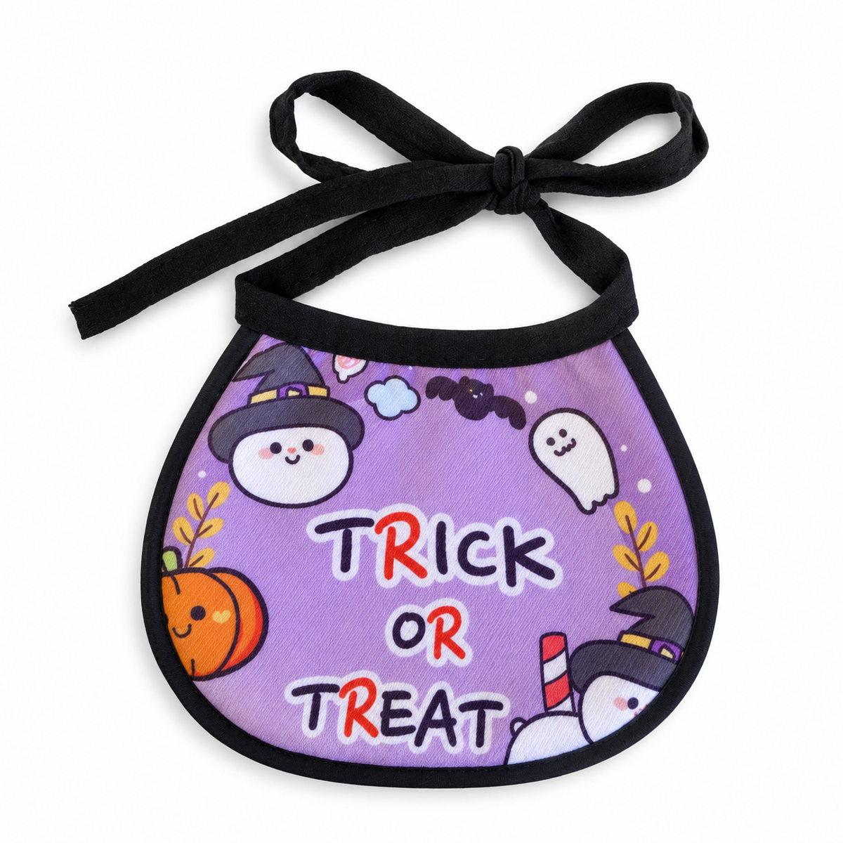 LitterBond Printed Halloween Bib, Trick or Treat, on a white background